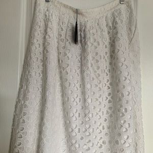 Full Midi Skirt in Embroidered Eyelet White Size 14